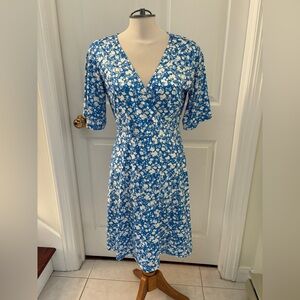 Blue Floral False Wrap Dress ladies size medium